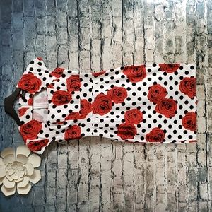 Grace Karin | Retro Rockabilly Burlesque Style Dots and Roses Fitted Dress